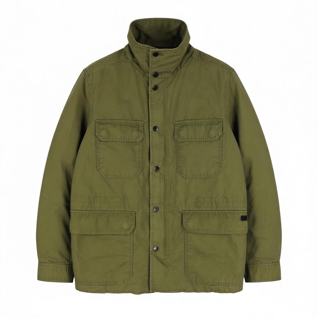 DIESEL Jamede Men Jacket S Khaki High Neck Zip Lined Drawstring Waist Logo