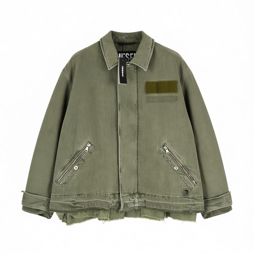 DIESEL J-Georg Men Jacket L Military Denim Jacket Distressed Lightweight RRP395