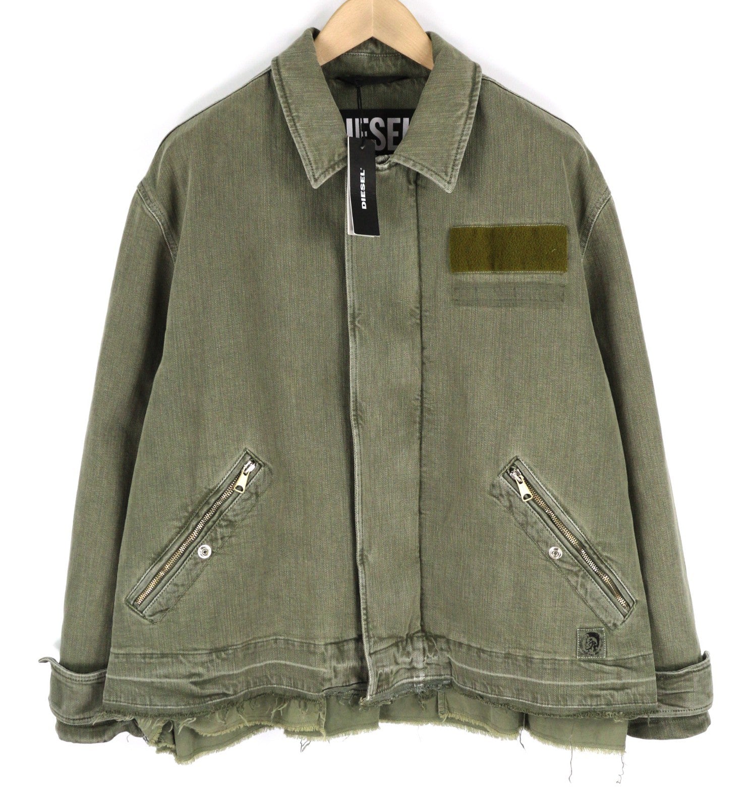 DIESEL J-Georg Men Jacket L Military Denim Jacket Distressed Lightweight RRP395