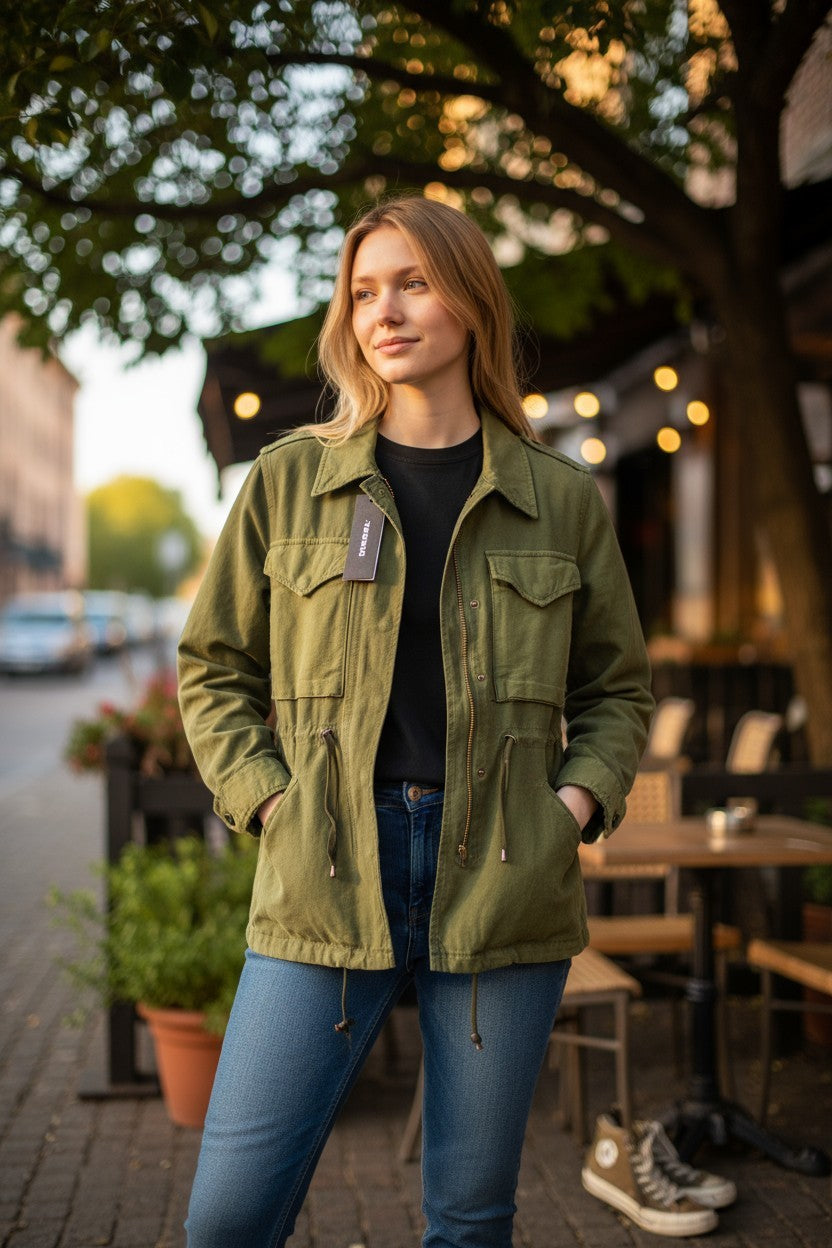 DIESEL G-Claudia Women Jacket S Linen Blend Drawstring Hidden Closure RRRP395