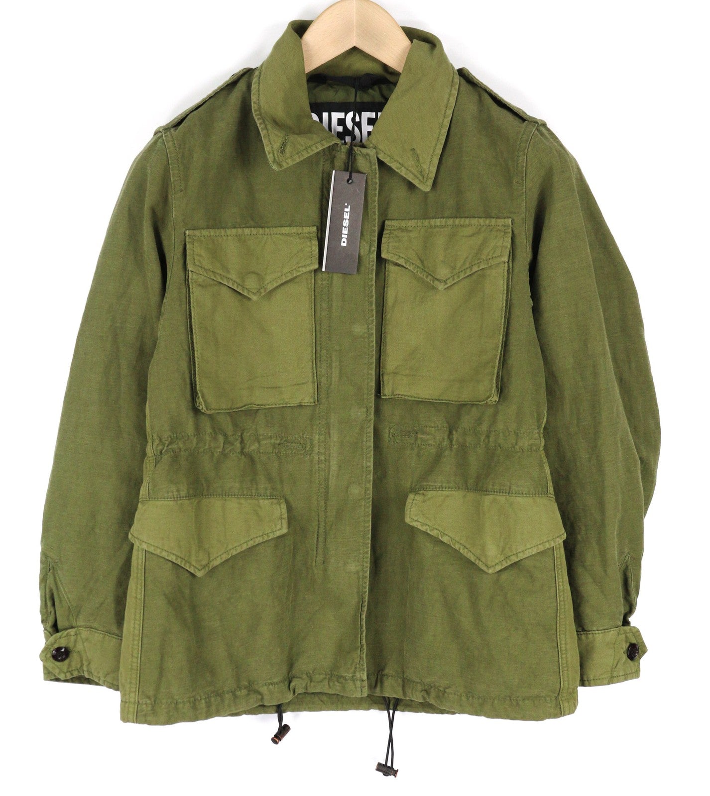 DIESEL G-Claudia Women Jacket S Linen Blend Drawstring Hidden Closure RRRP395