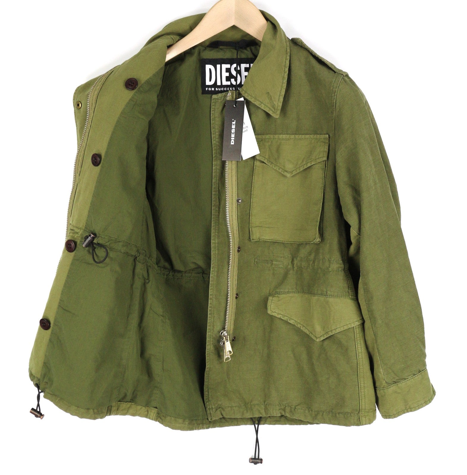 DIESEL G-Claudia Women Jacket S Linen Blend Drawstring Hidden Closure RRRP395