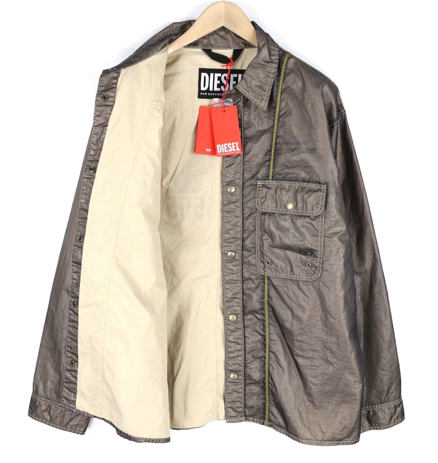 DIESEL S-U24 Men Jacket XL Shiny Snap Button Lined Lightweight Polo Neck RRP275