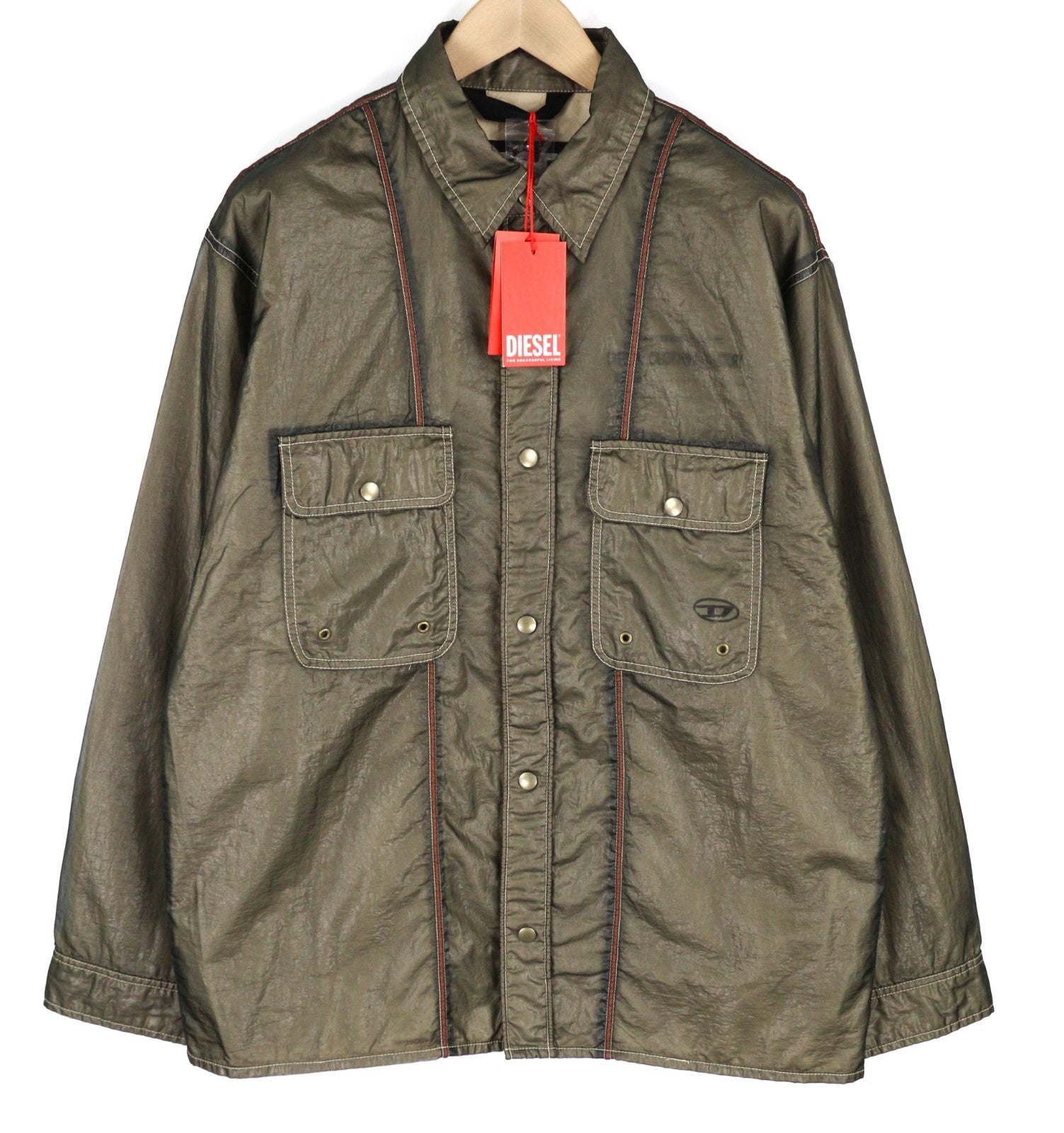 DIESEL S-U24 Men Jacket L Shiny Snap Button Lined Lightweight Polo Neck RRP275