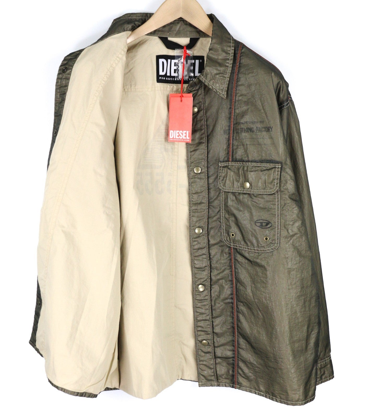 DIESEL S-U24 Men Jacket L Shiny Snap Button Lined Lightweight Polo Neck RRP275