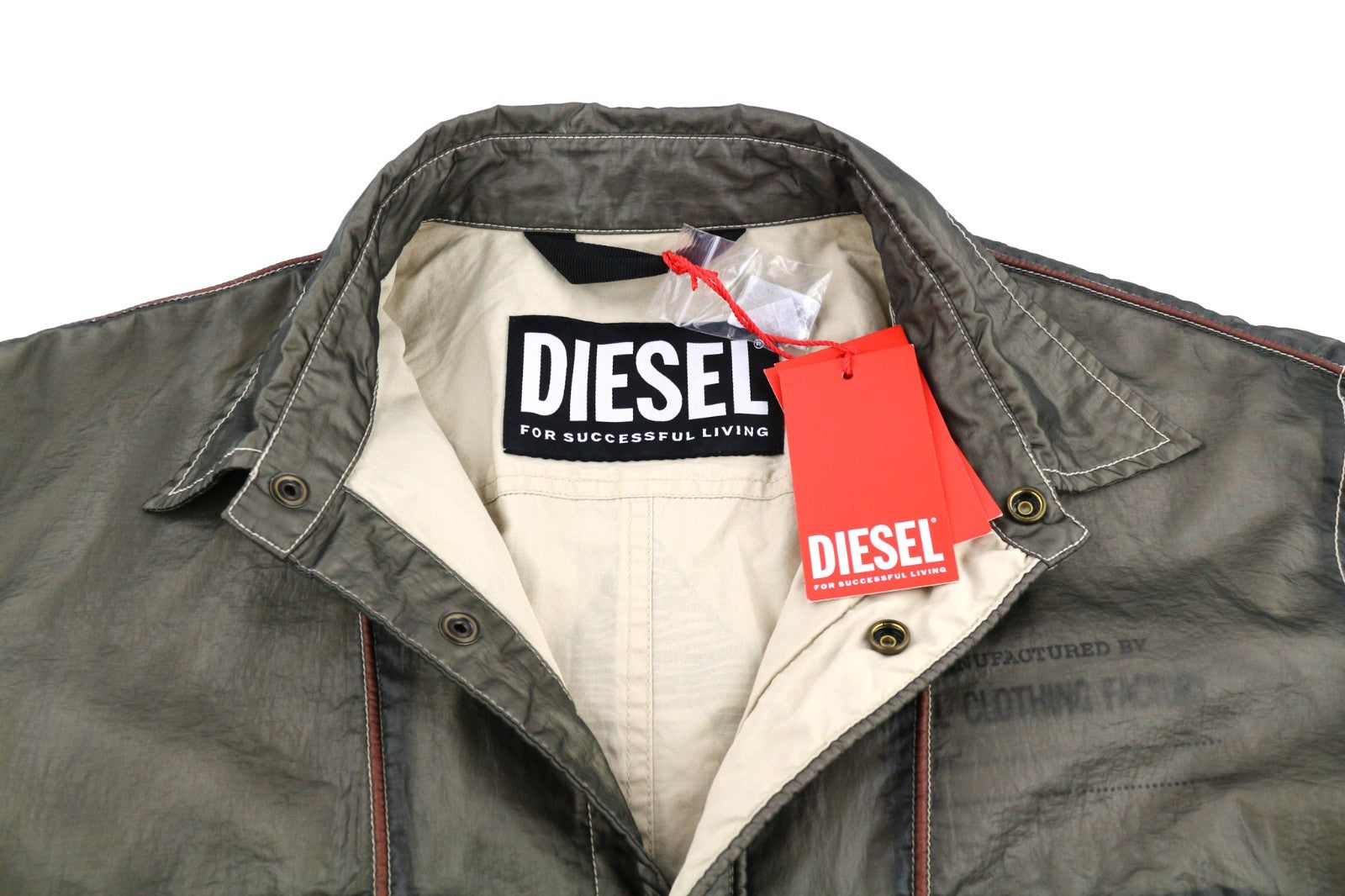 DIESEL S-U24 Men Jacket L Shiny Snap Button Lined Lightweight Polo Neck RRP275