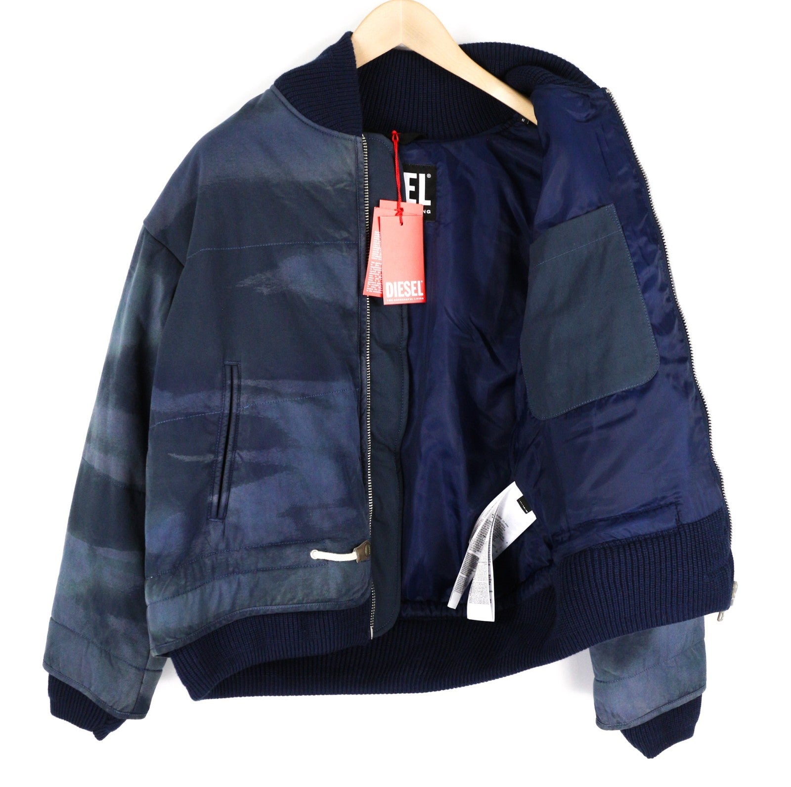 DIESEL W-Spleak-A Men Jacket S Blue Washed Oversized Bomber Lined RRP325