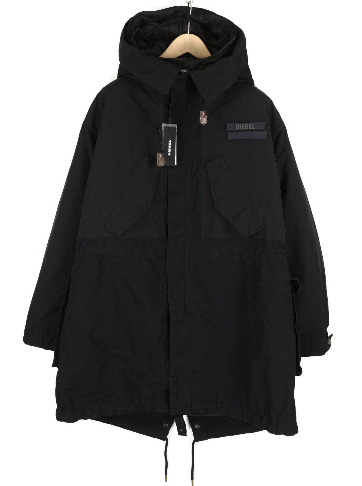 DIESEL W-Miles Men Jacket L Black 2in1 Parka Insulated Drawstring Waist RRP475