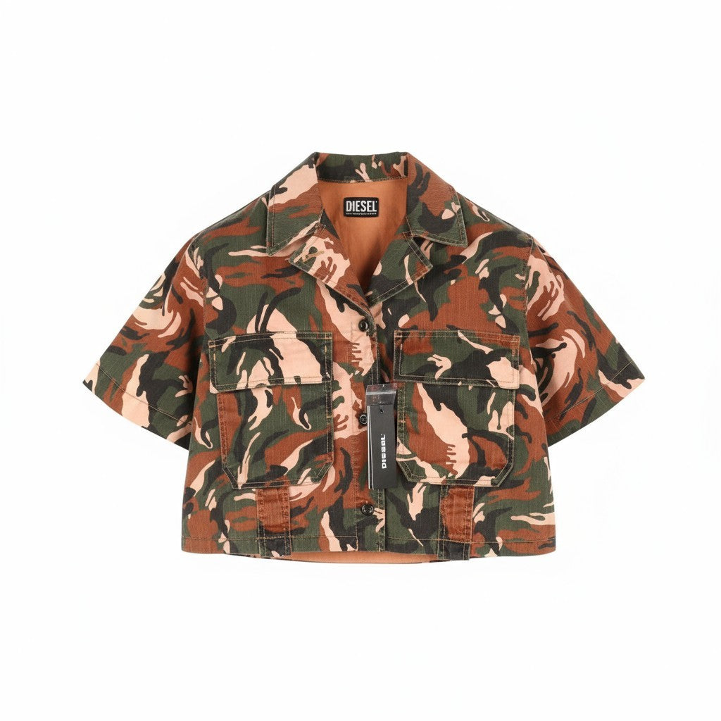 DIESEL C-Adara-Cmf Women Jacket S Cropped Short Sleeve Camo Buttoned RRP175