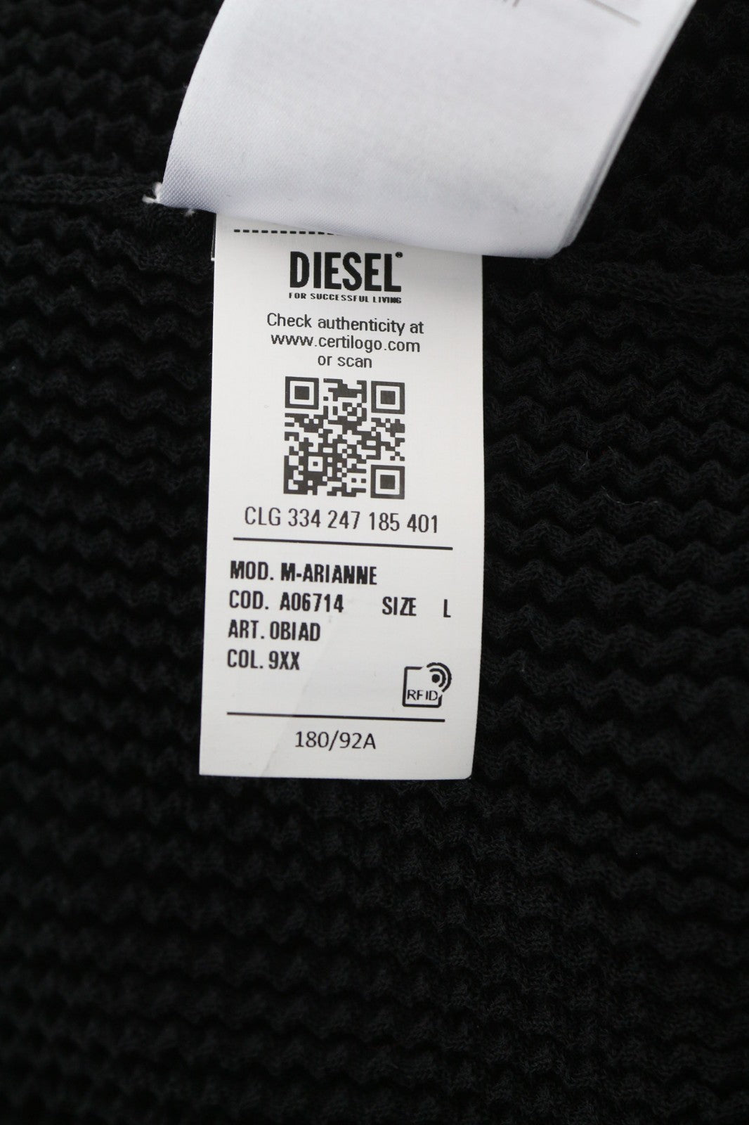 DIESEL M-Arianne Women Jumper L Black Stretch Knit Pullover Crew Neck RRP175