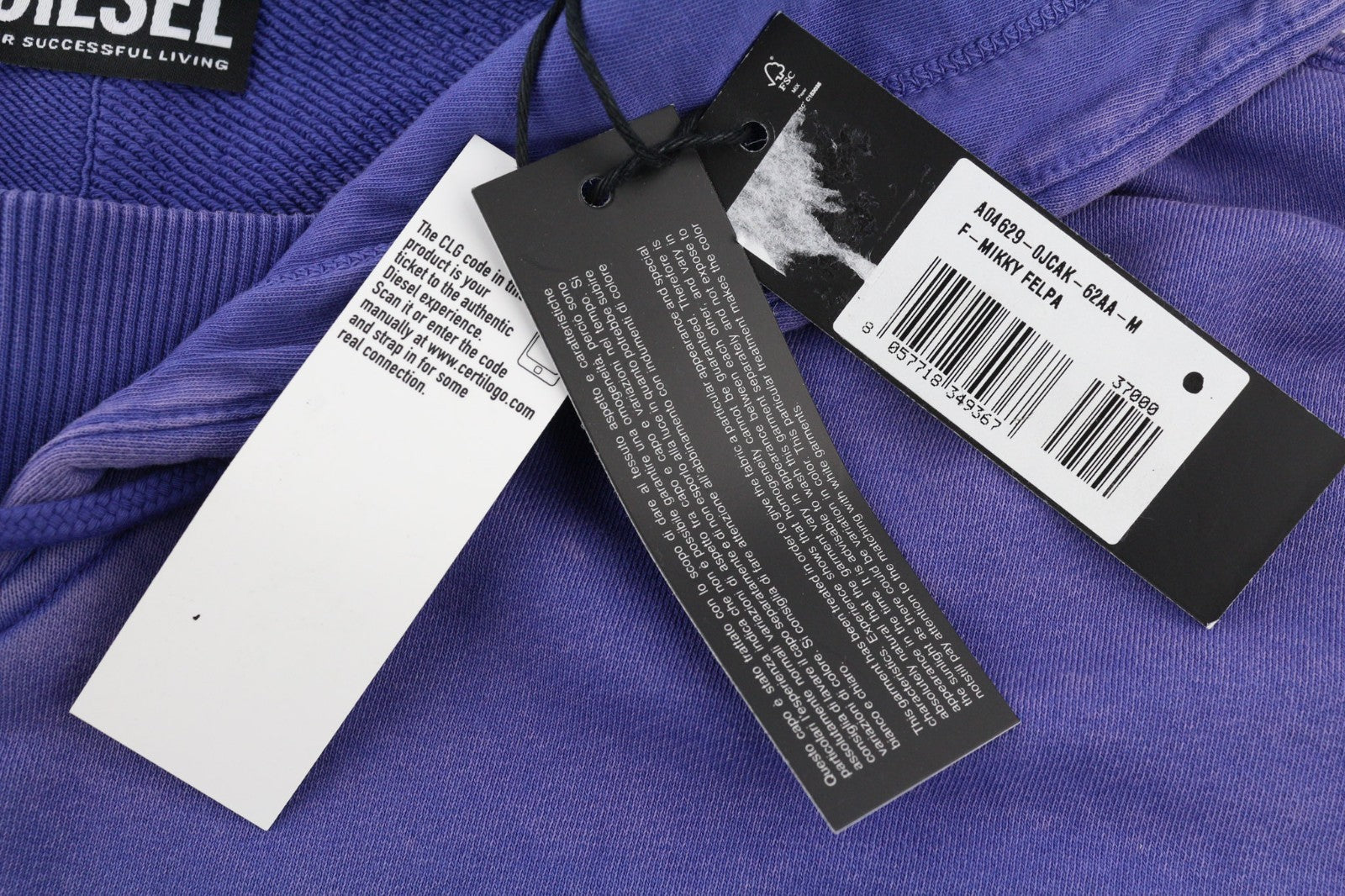 DIESEL F-Mikky Women Hoodie M Blue Washed Hooded Asym Pocket Strap RRP195