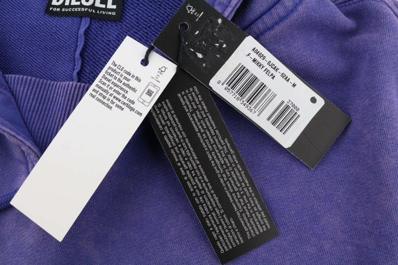 DIESEL F-Mikky Women Hoodie M Blue Washed Hooded Asym Pocket Strap RRP195