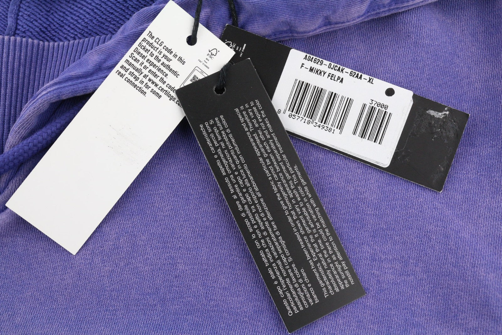 DIESEL F-Mikky Women Hoodie XL Blue Washed Hooded Asym Pocket Strap RRP195