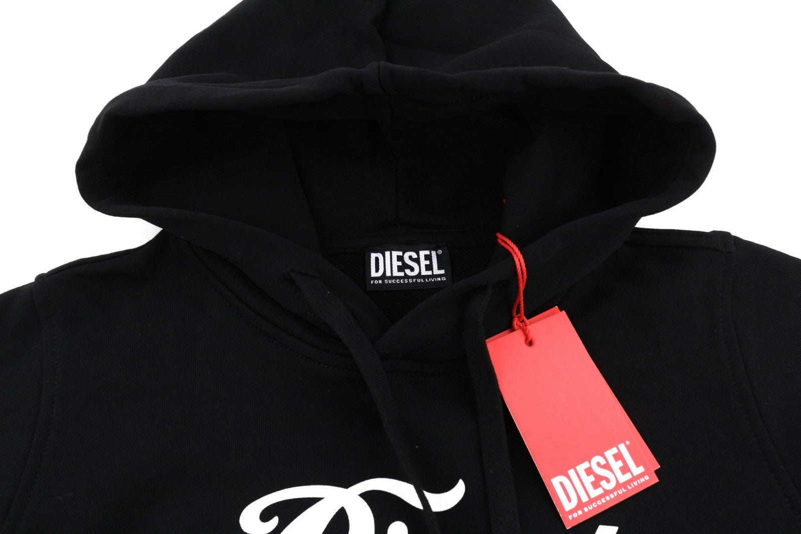DIESEL F-Reggy-Hood Women Hoodie S Black Pull On Logo Straps Long Sleeve RRP175