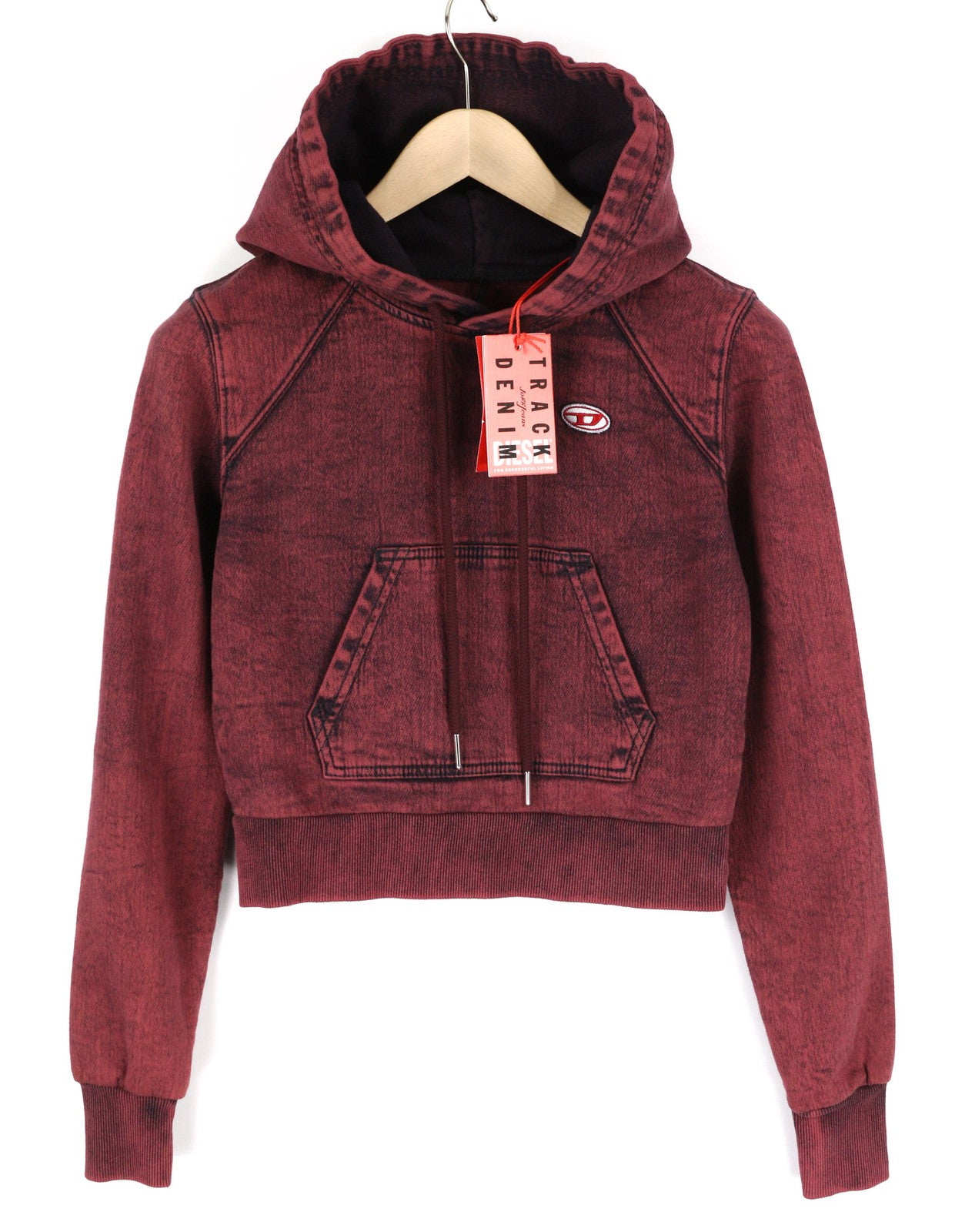 DIESEL D-Angy-Hood Women Hoodie S Burgundy Cropped Pullover Kangaroo RRP300
