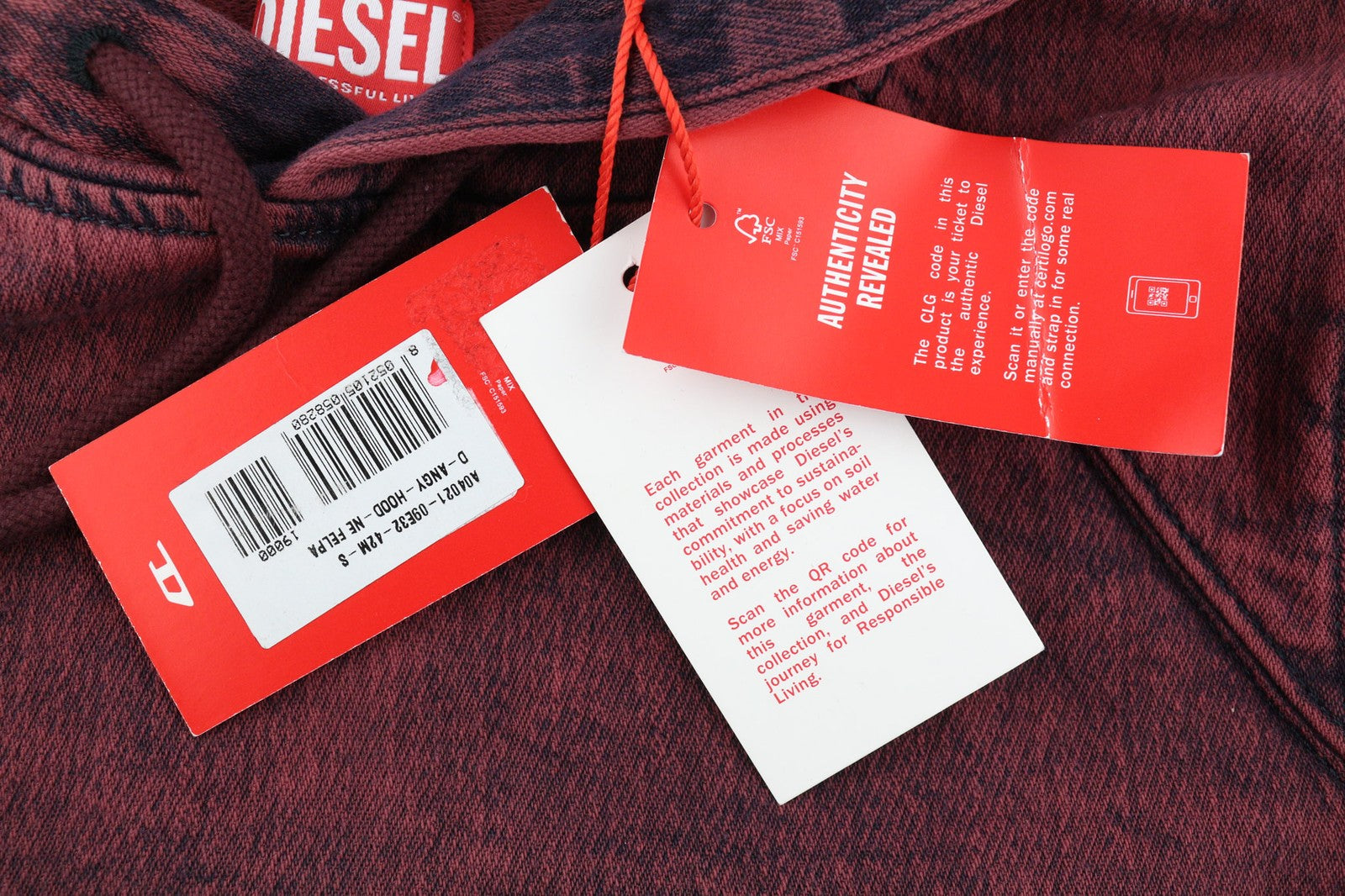 DIESEL D-Angy-Hood Women Hoodie S Burgundy Cropped Pullover Kangaroo RRP300