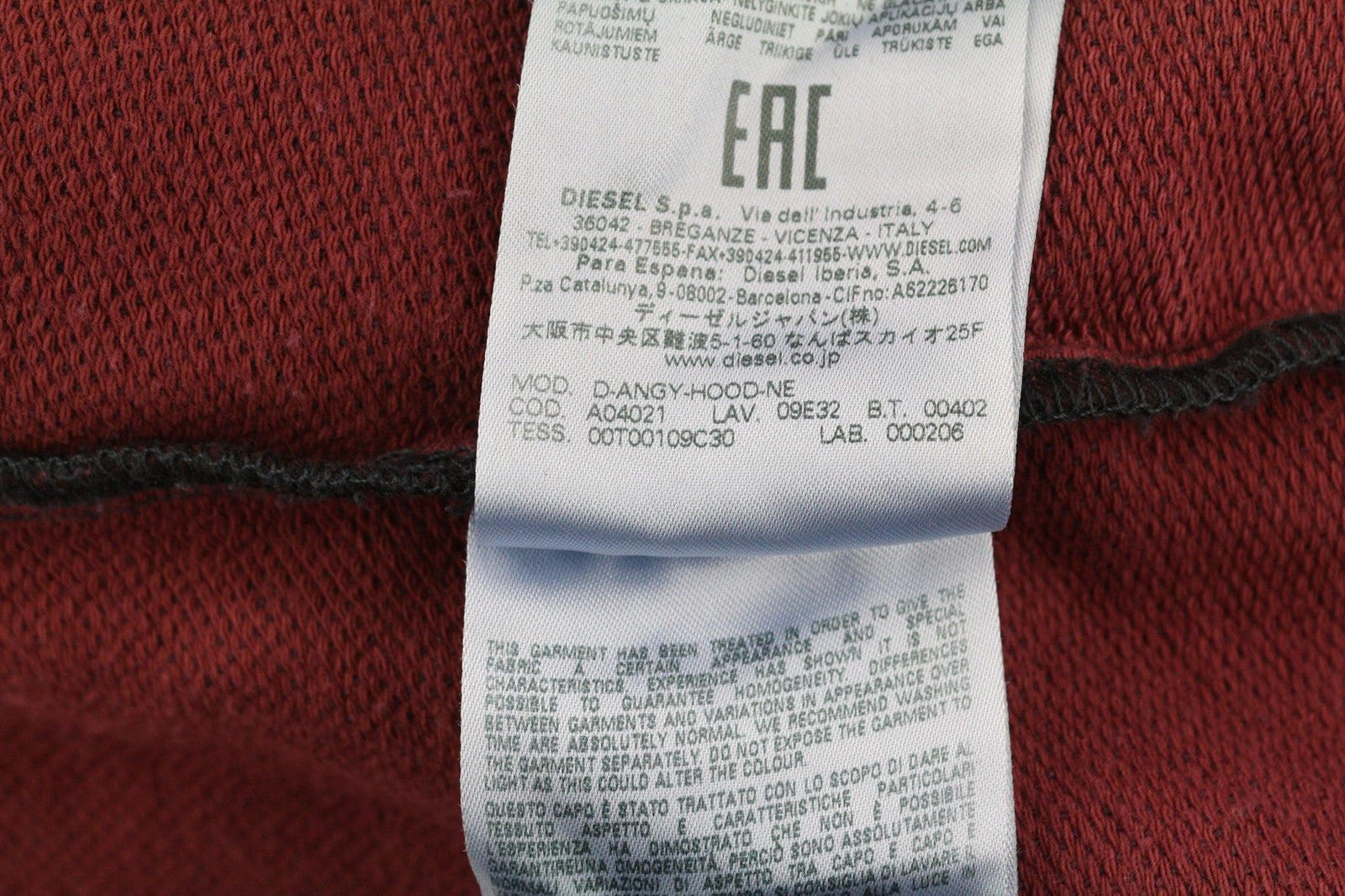 DIESEL D-Angy-Hood Women Hoodie S Burgundy Cropped Pullover Kangaroo RRP300