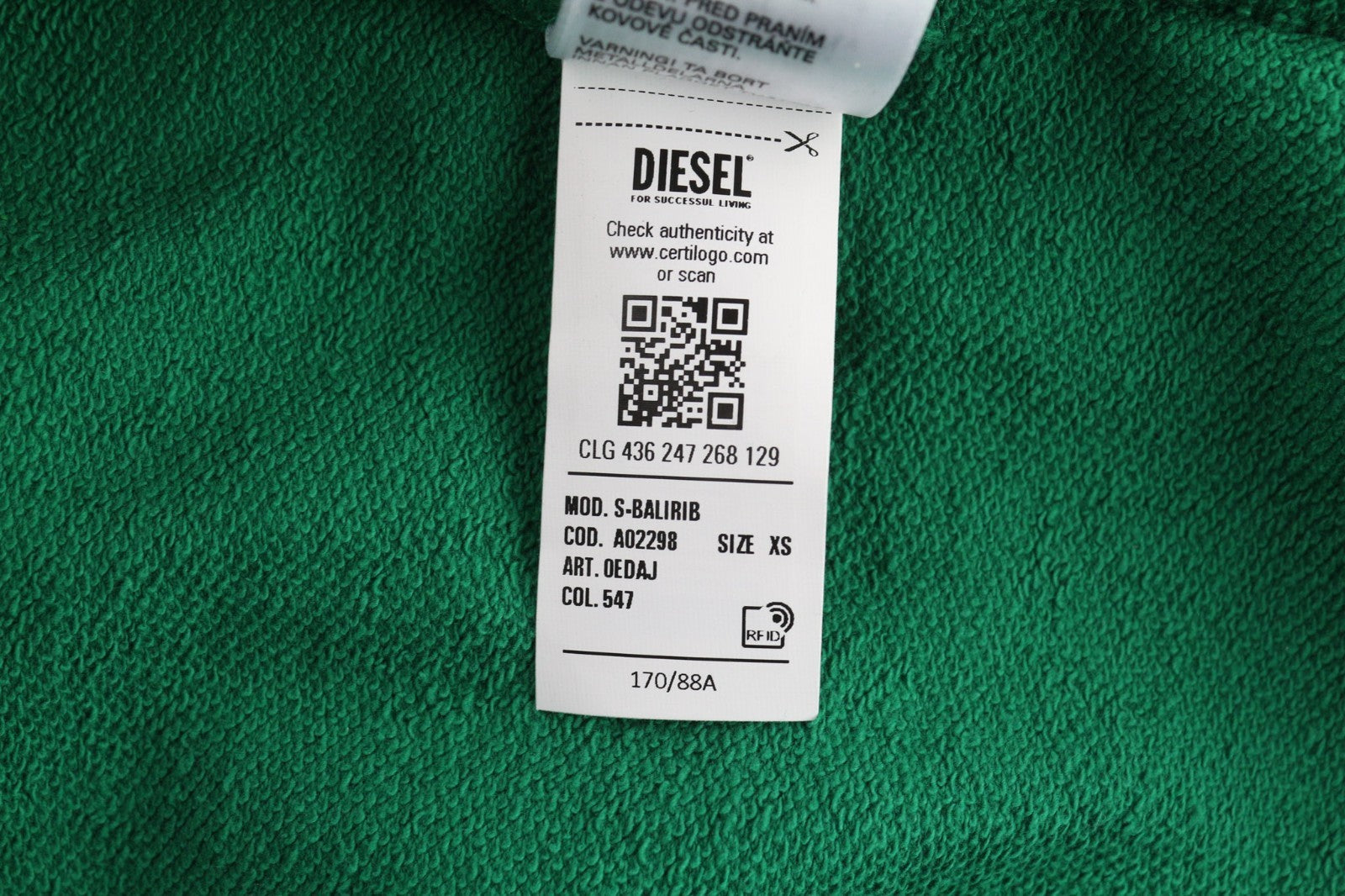 DIESEL S-Balirib Men Hoodie XS Green Pullover Kangaroo Straps Long Sleeve RRP175