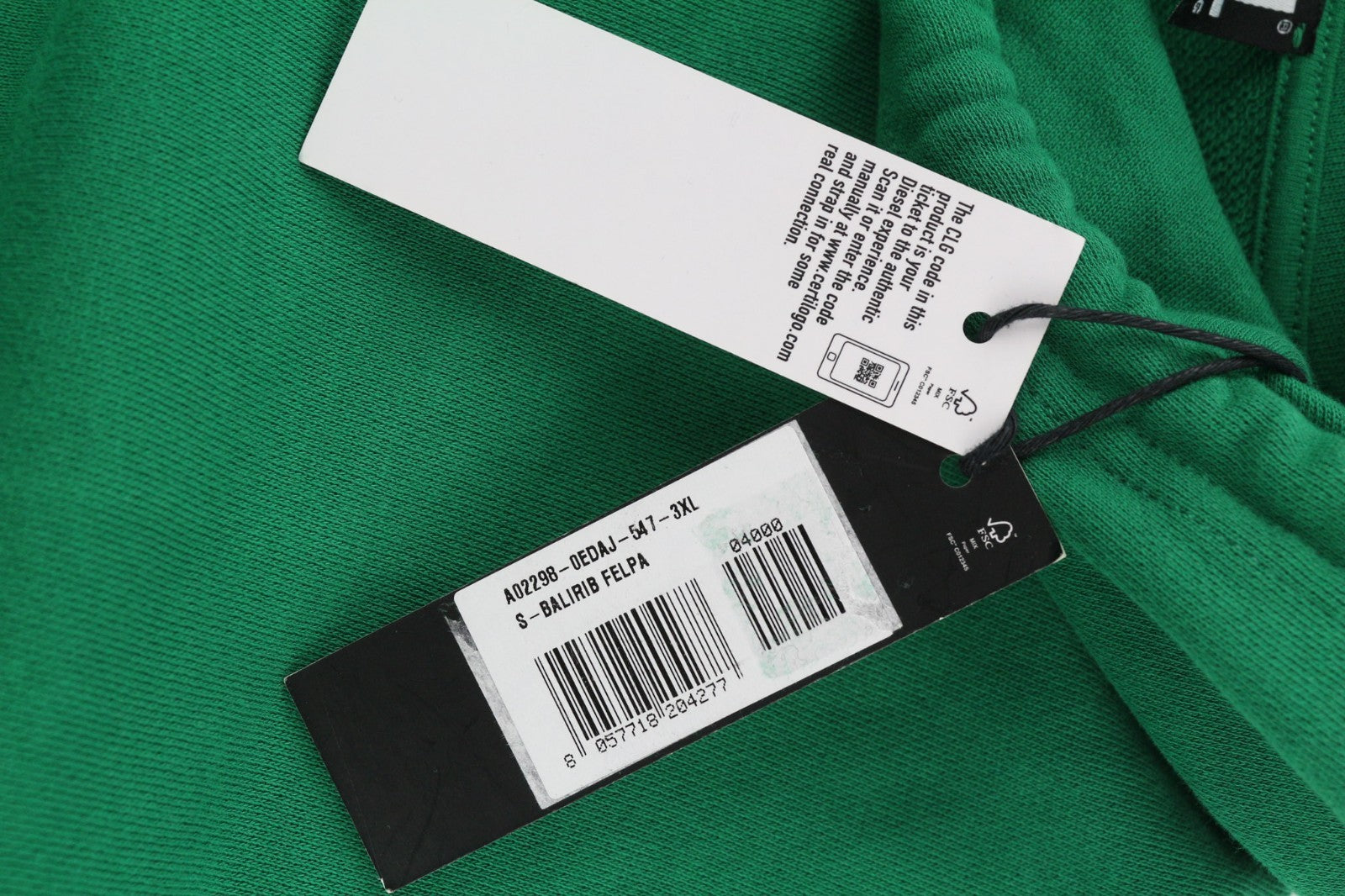 DIESEL S-Balirib Men Hoodie 3XL Green Pullover Kangaroo Strap Long Sleeve RRP175