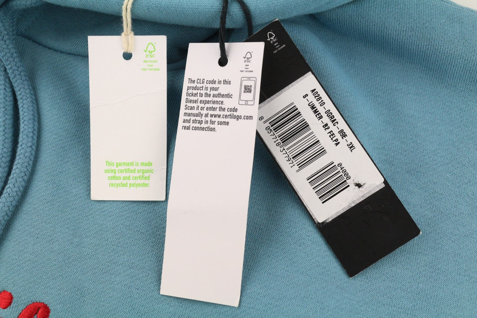 DIESEL S-Ummer-B2 Men Hoodie 3XL Blue Pullover Kangaroo Strap Long Sleeve RRP150