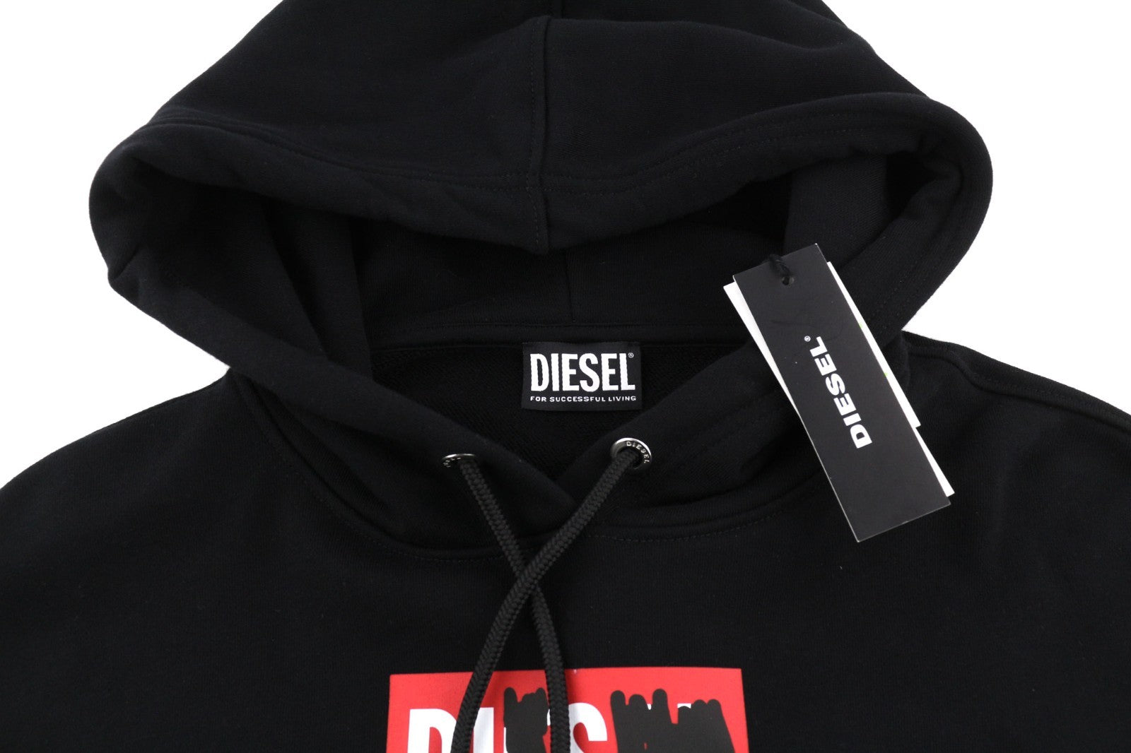 DIESEL F-Kral-B1 Women Hoodie S Black Cropped Pull On Logo Strap Hood
