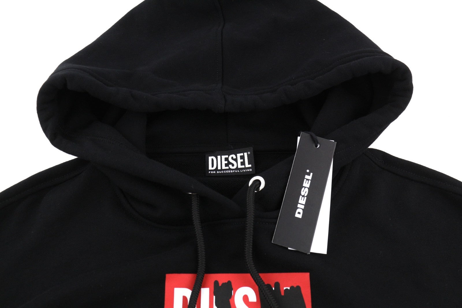 DIESEL F-Kral-B1 Women Hoodie S Black Cropped Pullover Logo Long Sleeve