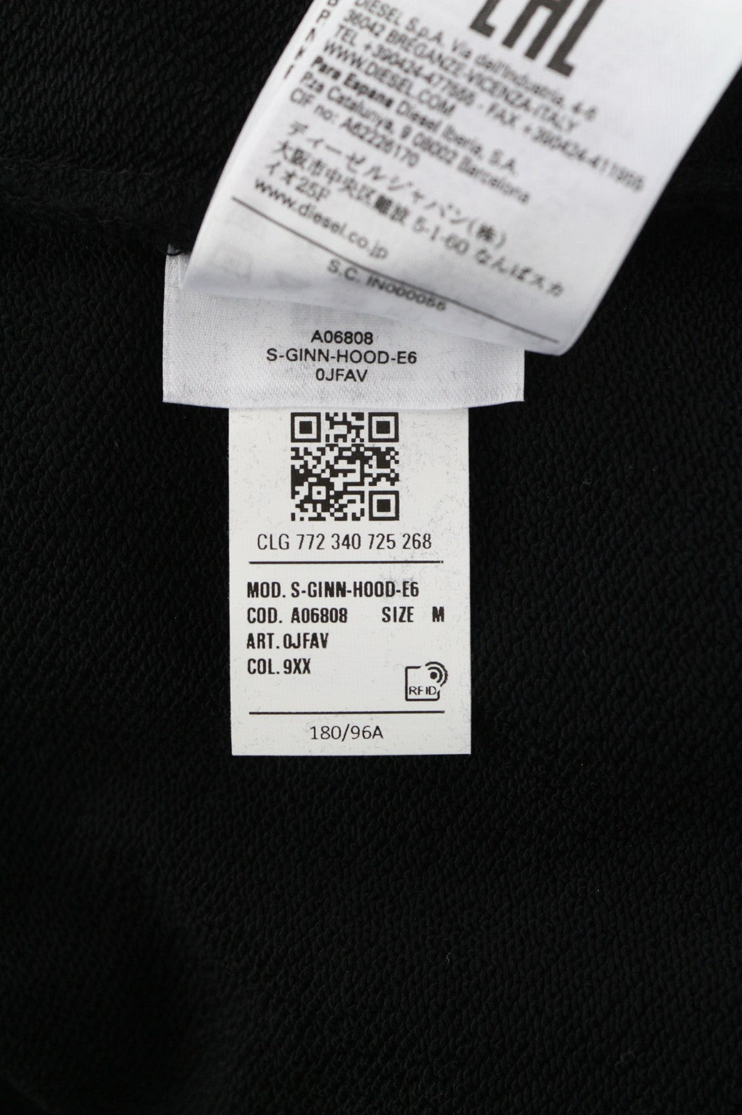 DIESEL S-Ginn-Hood-E6 Men Hoodie M Black Pullover Straps Long Sleeve RRP175