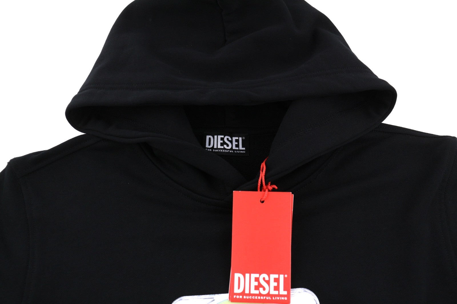 DIESEL S-Ginn-Hood-E6 Men Hoodie S Black Pullover Logo Straps Long Sleeve RRP175