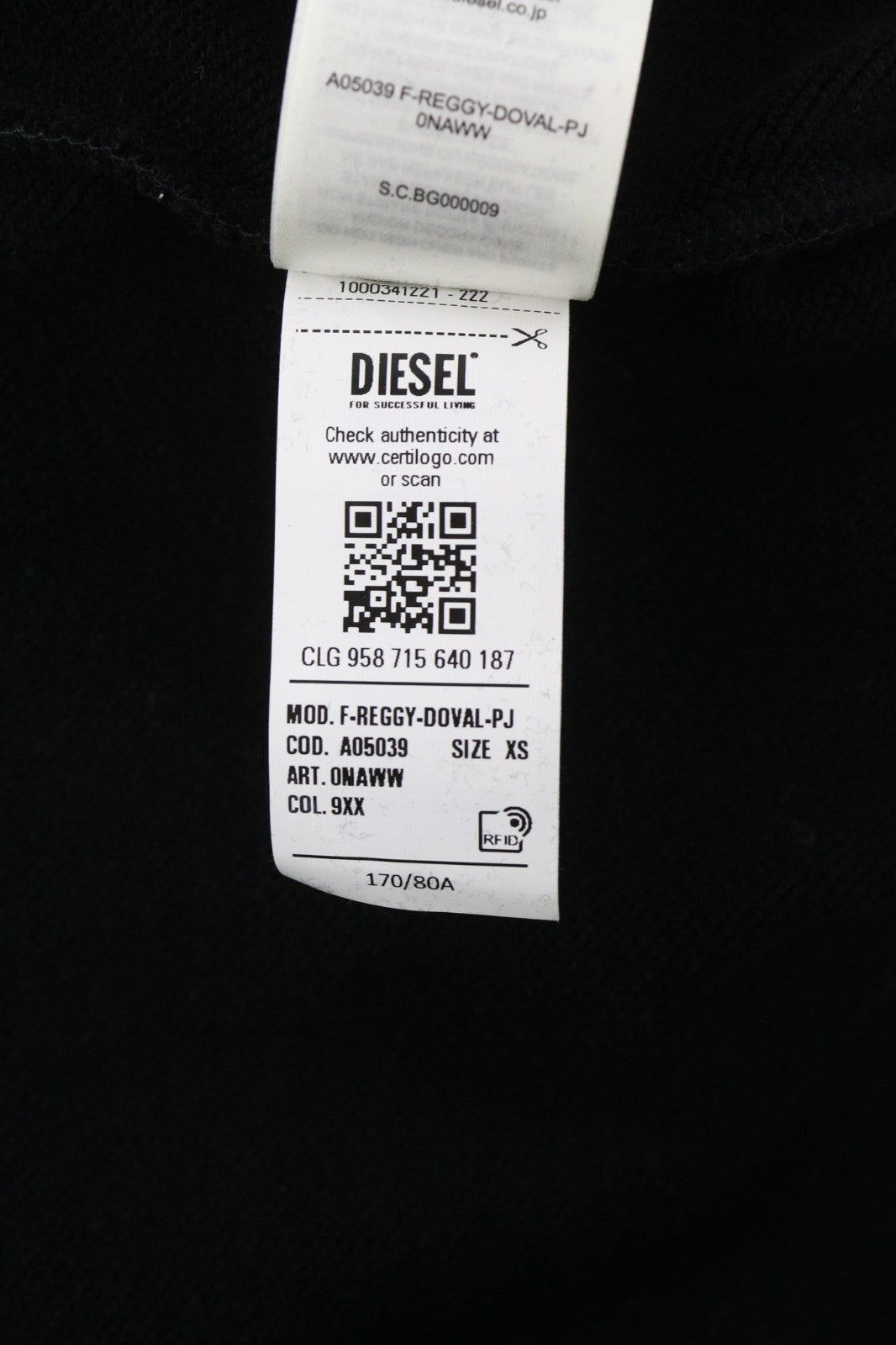 DIESEL F-Reggy-Doval Women Sweatshirt XS Black Pullover Crew Long Sleeve RRP175