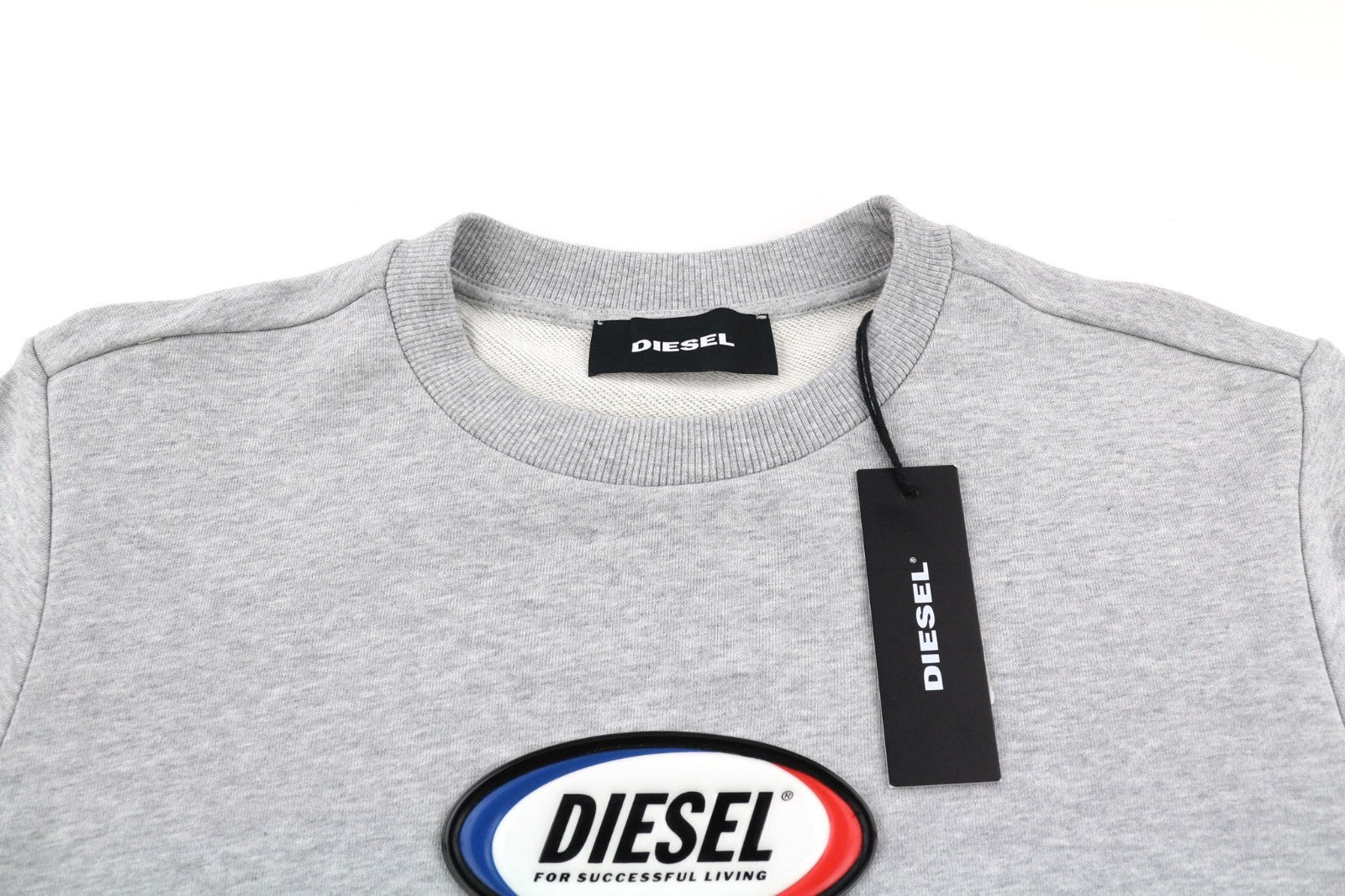 DIESEL S-Girk Men Sweatshirt S Grey Melange Pullover Crew Neck Logo Sleeve