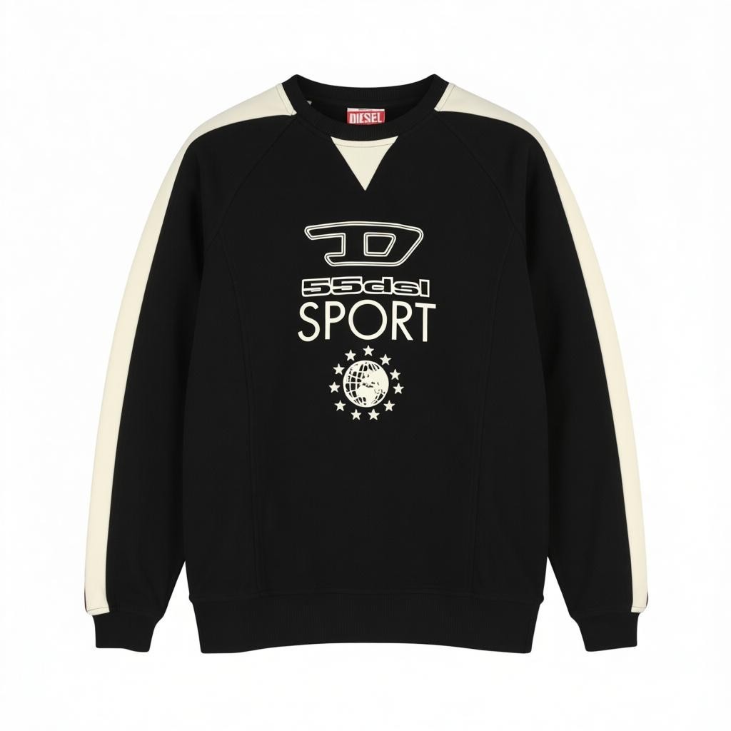 DIESEL Amst-Baweey Men Sweatshirt S Black 55DSL Pullover Crew Logo RRP€155