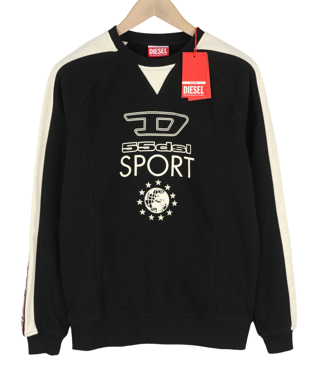 DIESEL Amst-Baweey Men Sweatshirt S Black 55DSL Pullover Crew Logo RRP€155