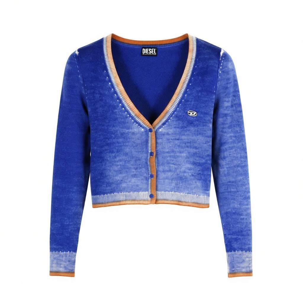 DIESEL M-Arika Women Jumper L Blue Washed Wool Knit Cardigan Buttoned RRP300