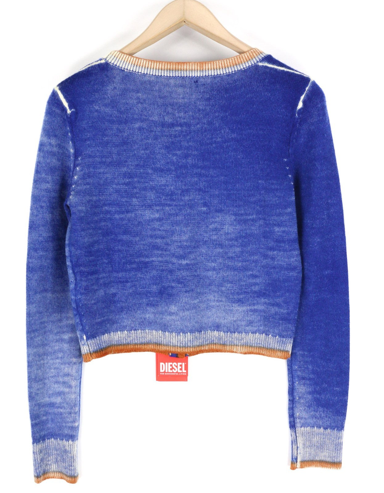 DIESEL M-Arika Women Jumper L Blue Washed Wool Knit Cardigan Buttoned RRP300