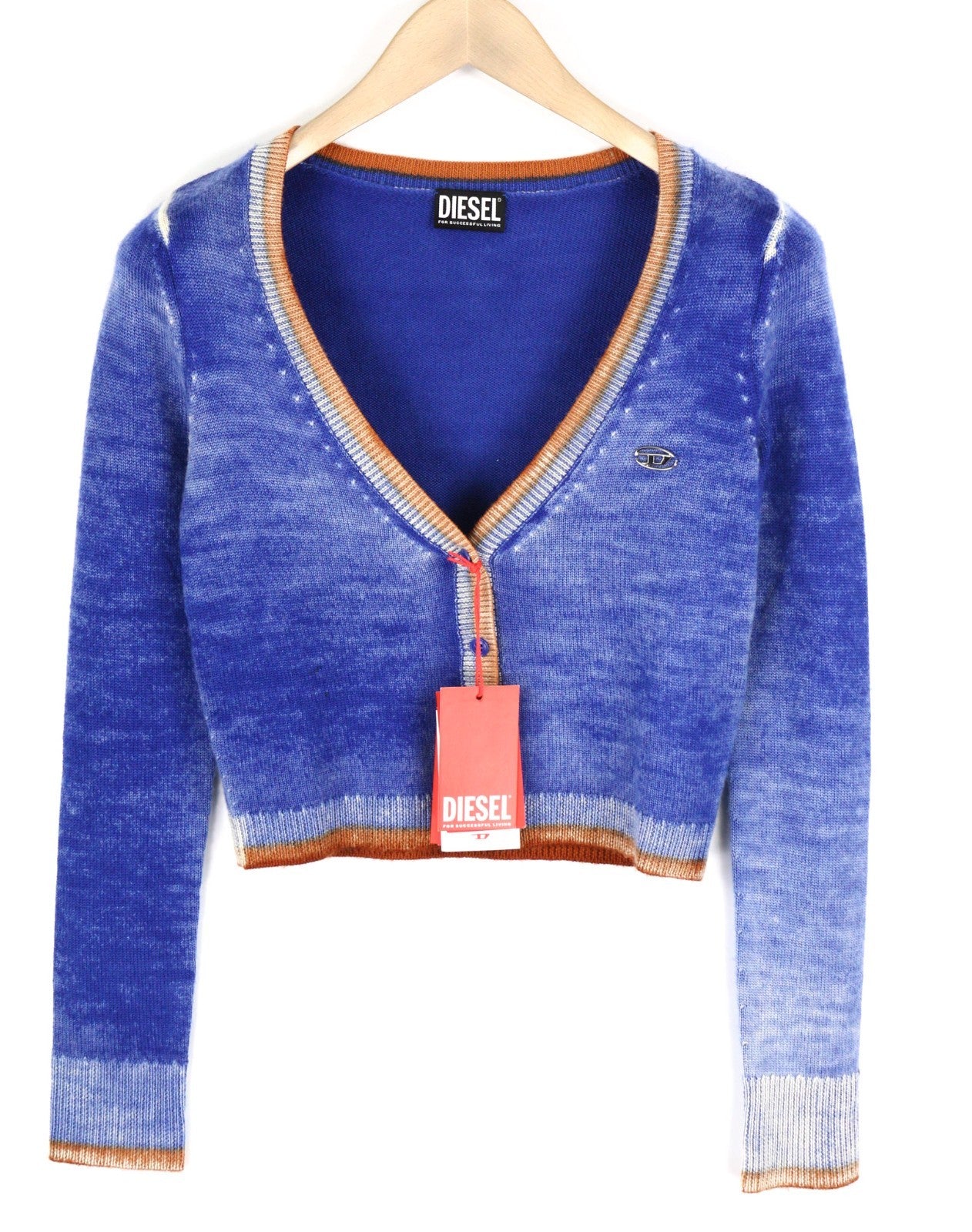 DIESEL M-Arika Women Jumper S Blue Washed Wool Knit Cardigan Buttoned RRP300