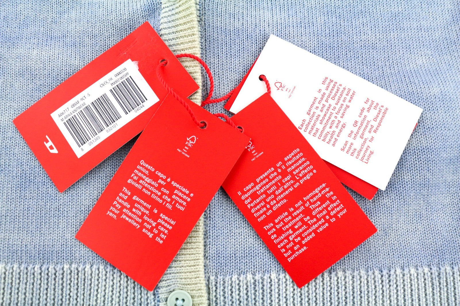 DIESEL M-Arika Women Jumper S Light Blue Washed Wool Knit Cardigan RRP300