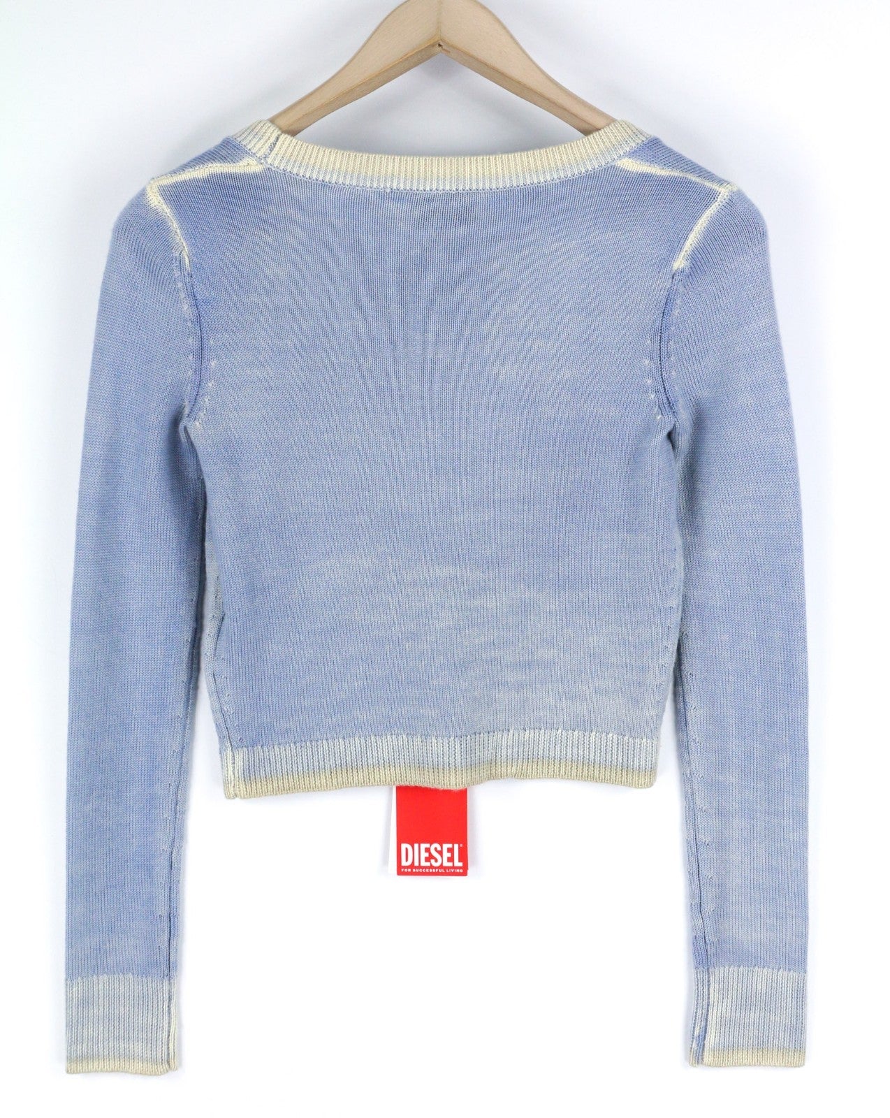 DIESEL M-Arika Women Jumper M Light Blue Washed Wool Knit Cardigan RRP300