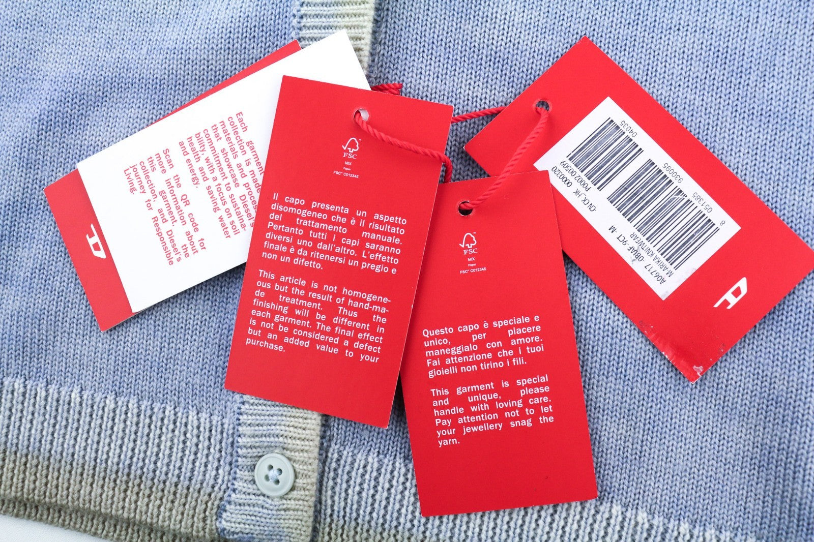 DIESEL M-Arika Women Jumper M Light Blue Washed Wool Knit Cardigan RRP300