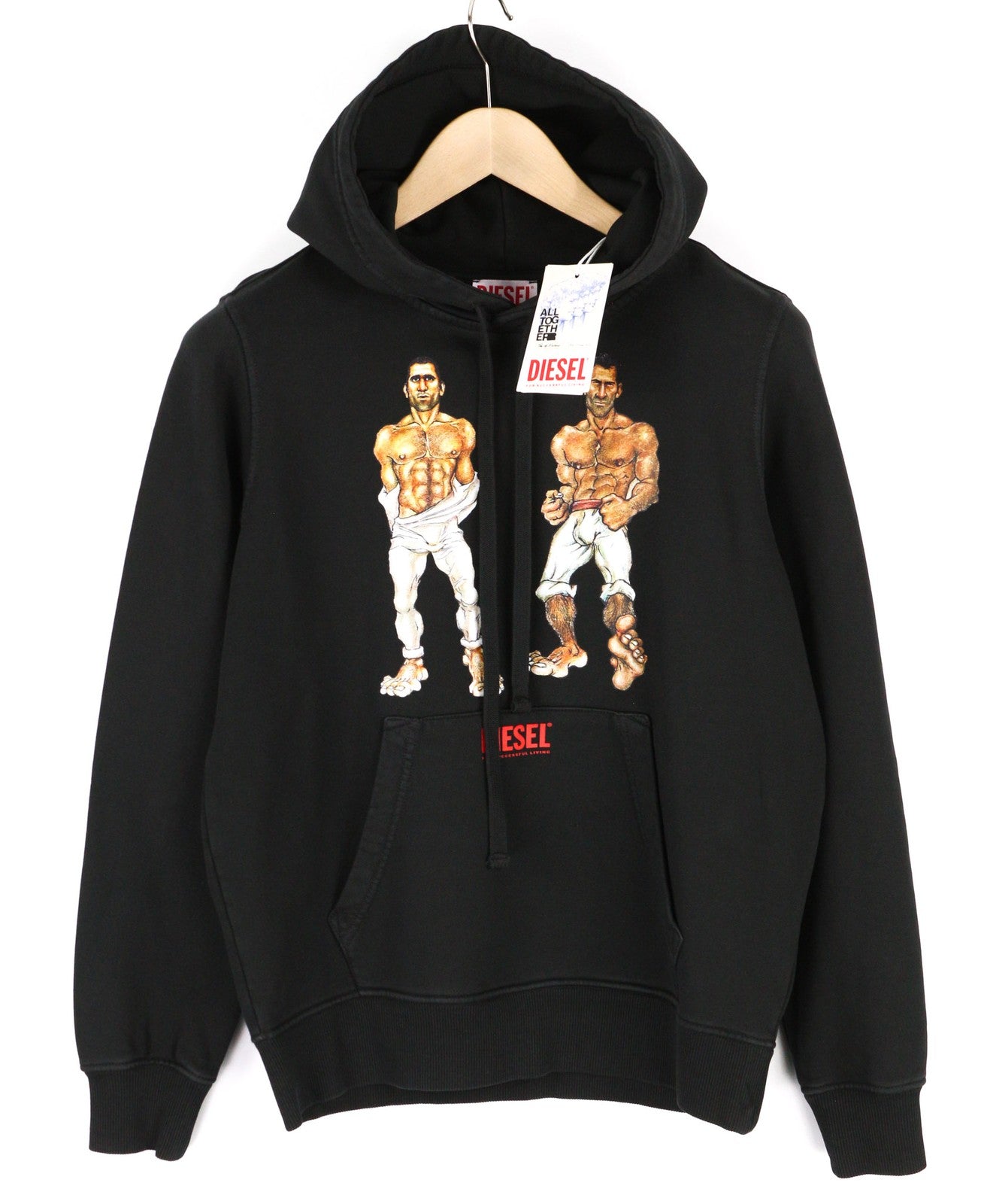 DIESEL PR-Ginn-Hood-P1 Men Hoodie XS Black Pullover Kangaroo Long Sleeve RRP195