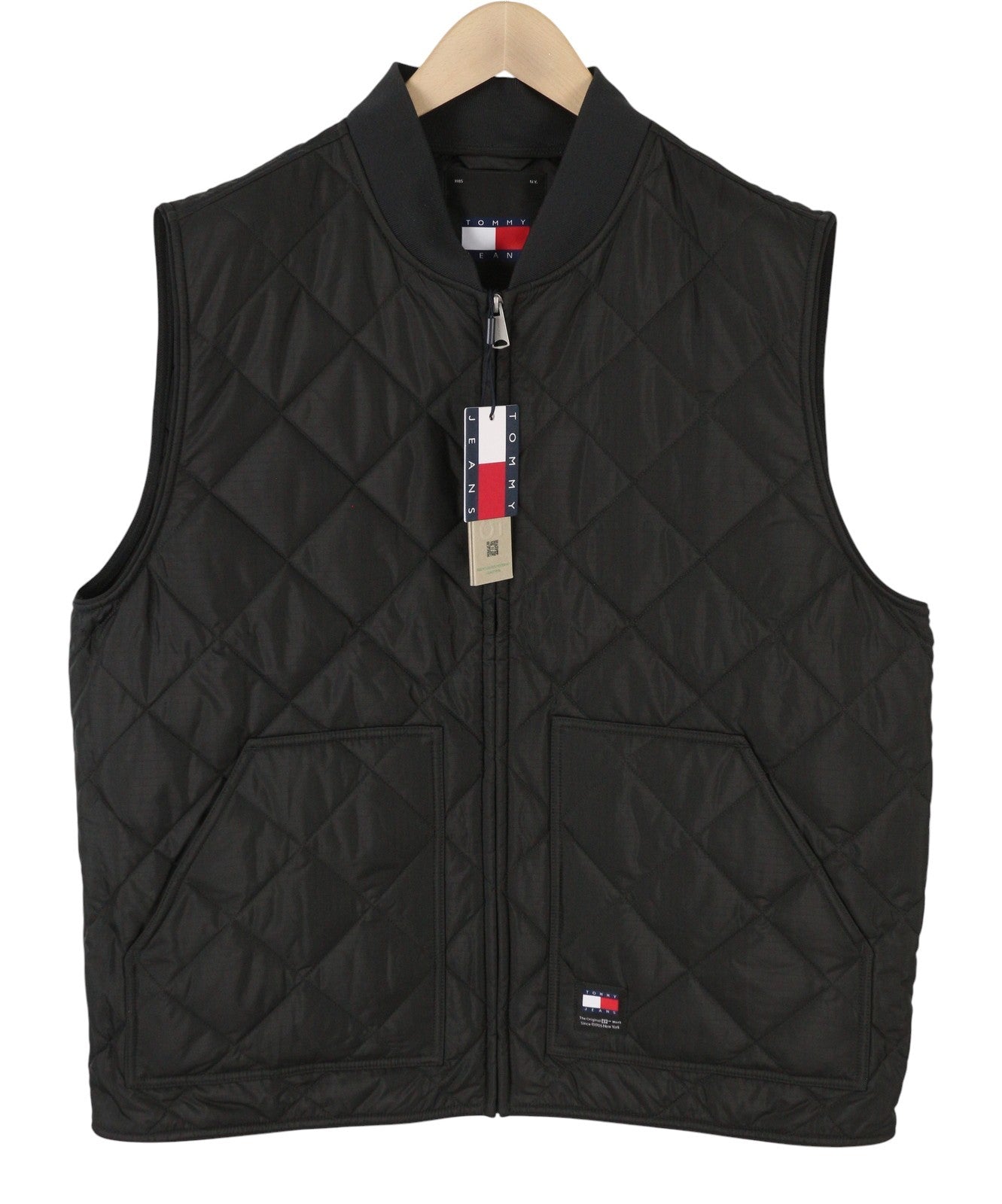 TOMMY HILFIGER Reg Entry Men Waistcoat XL Black Quilted Bomber Neck Full Zip