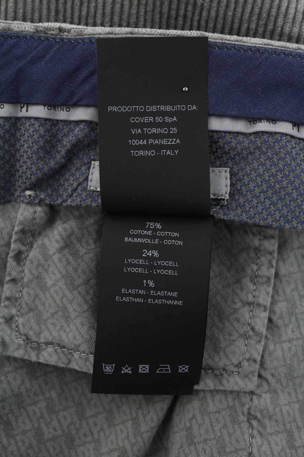 PT TORINO Men's Trousers 56 W39 Grey Skinny Cotton Stretch Corduroy Pleated Fit