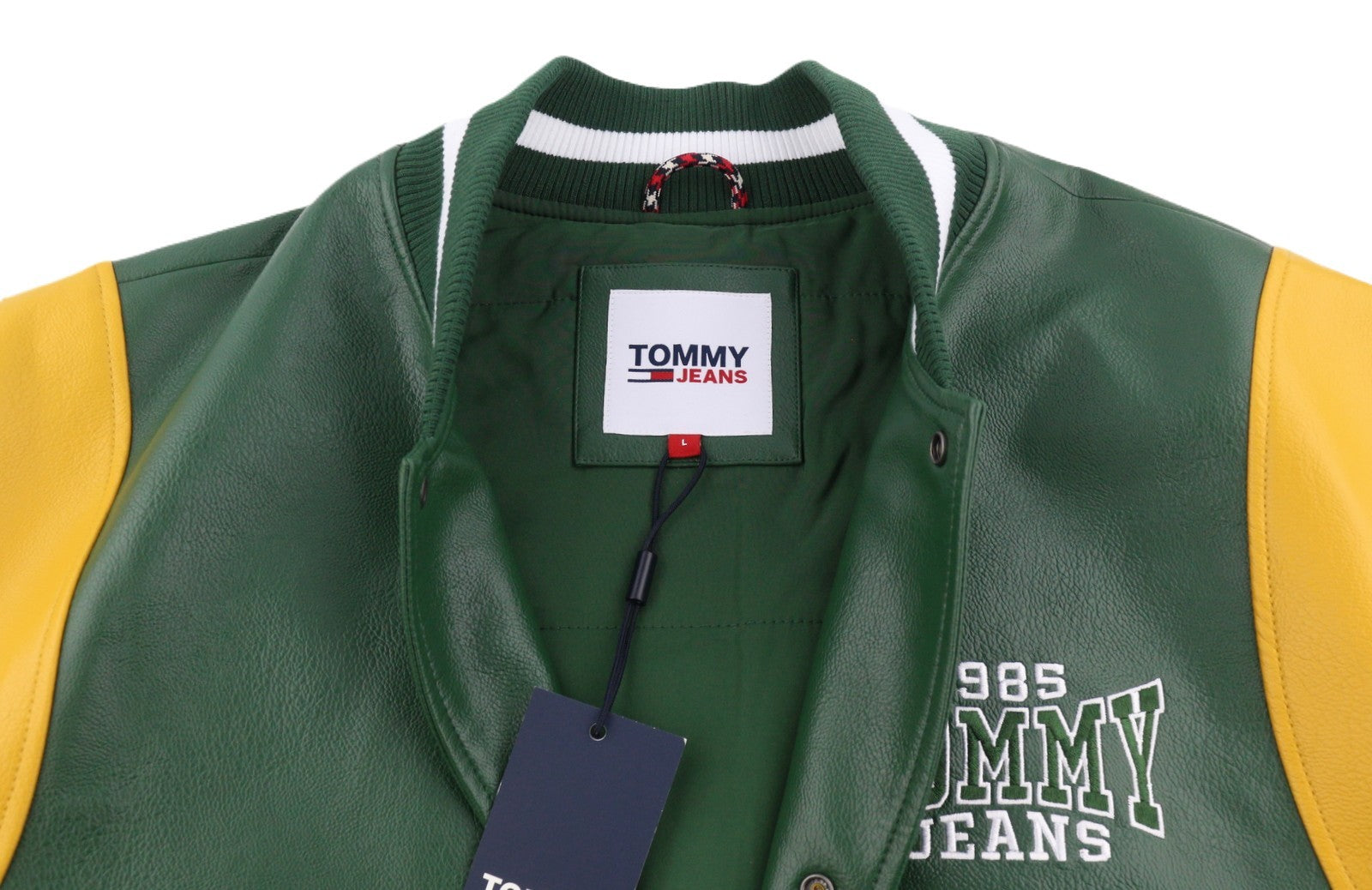TOMMY HILFIGER RLX Faux Leather Men Jacket L Green Snap Buttons Bomber RRP259