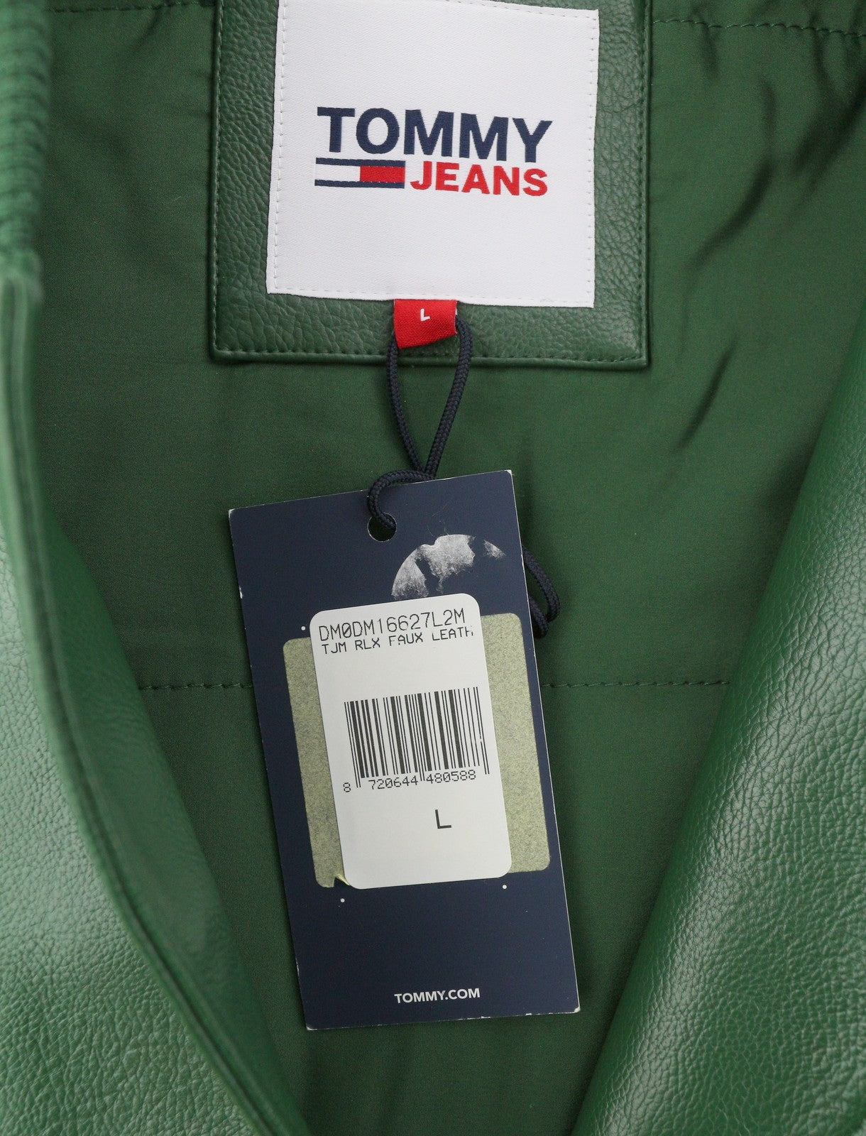 TOMMY HILFIGER RLX Faux Leather Men Jacket L Green Snap Buttons Bomber RRP259