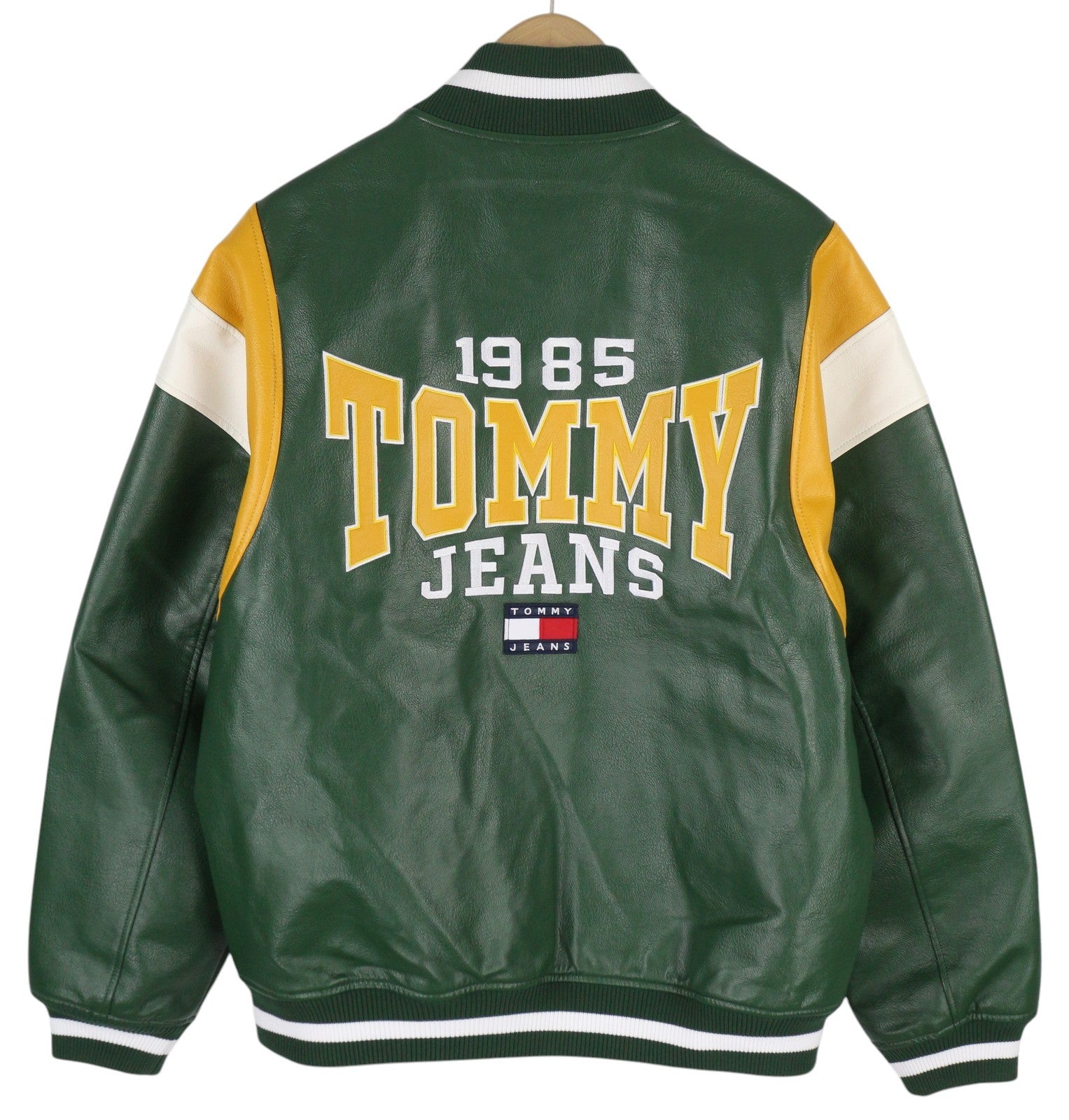 TOMMY HILFIGER RLX Faux Leather Men Jacket L Green Snap Buttons Bomber RRP259