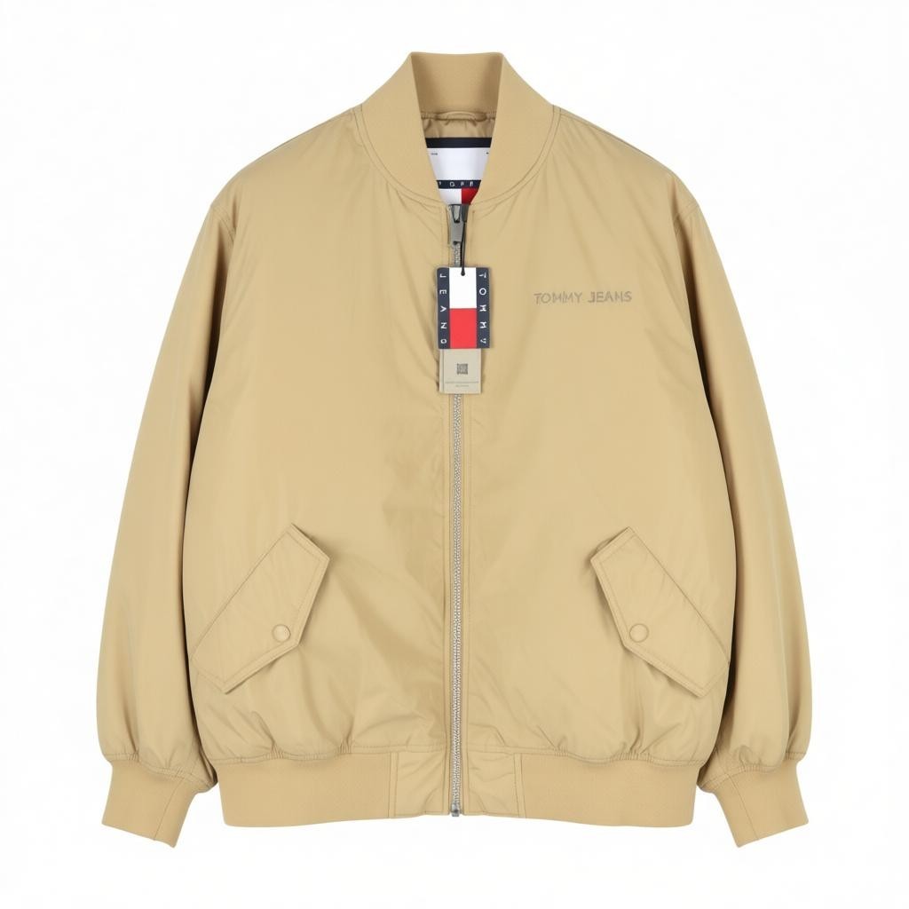 TOMMY HILFIGER Classics Bomber Men Jacket XL Beige Padded Full Zip Bomber RR209