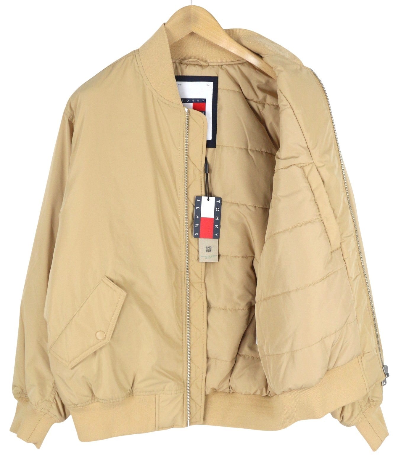 TOMMY HILFIGER Classics Bomber Men Jacket XL Beige Padded Full Zip Bomber RR209