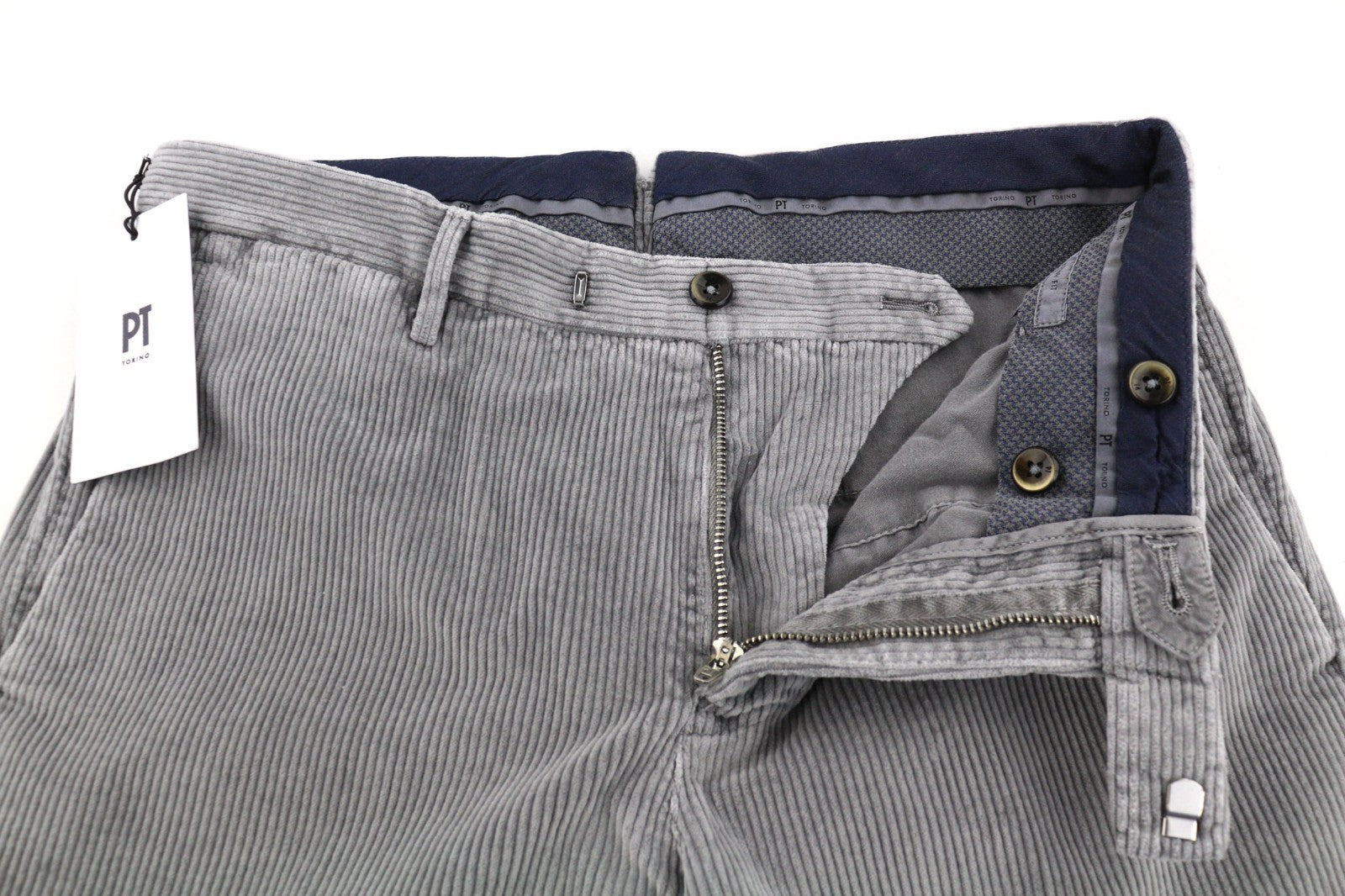 PT TORINO Men's Trousers 46 W30 Grey Skinny Cotton Stretch Corduroy Pleated