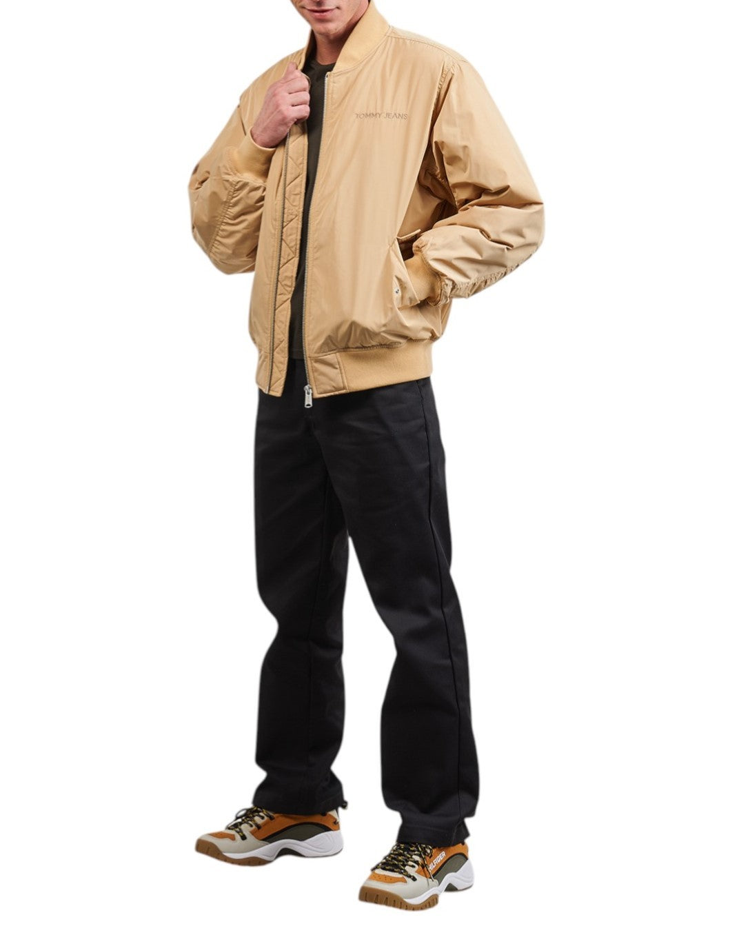 TOMMY HILFIGER Classics Bomber Men Jacket XL Beige Padded Zipper Bomber RR209