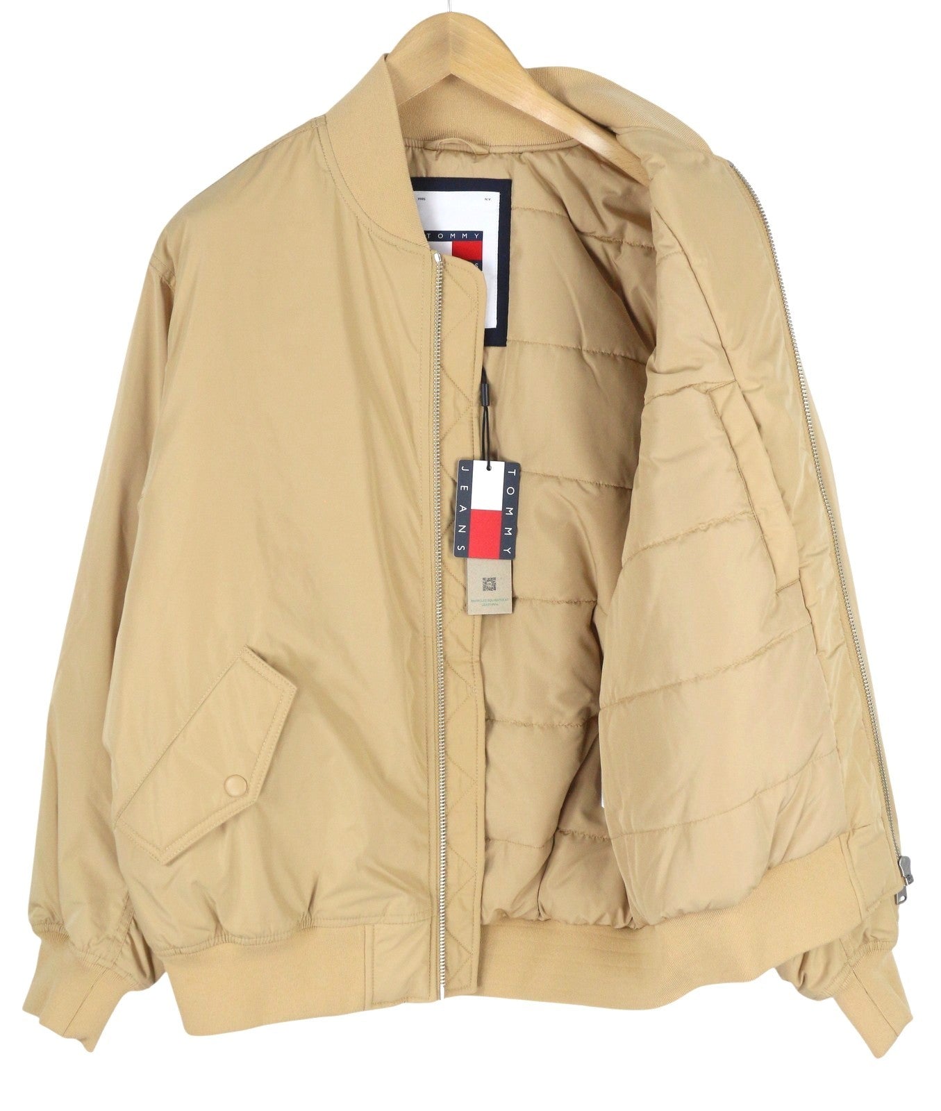 TOMMY HILFIGER Classics Bomber Men Jacket XL Beige Padded Zipper Bomber RR209
