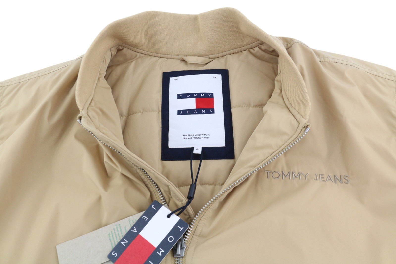 TOMMY HILFIGER Classics Bomber Men Jacket XL Beige Padded Zipper Bomber RR209